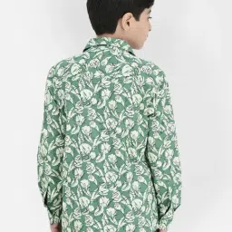 Crimsoune Club Kids Green Floral Print Full Sleeves Shirt image 2