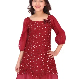 Cutecumber Kids Maroon Printed Dress image 1