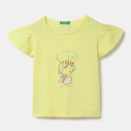 United Colors of Benetton Kids Yellow Cotton Printed T-Shirt image 1