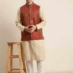 SOJANYA Maroon Comfort Fit Jacquard Nehru Jacket image 4