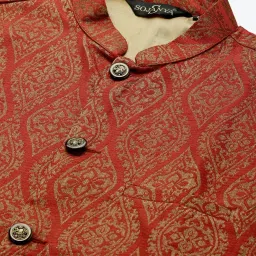 SOJANYA Maroon Comfort Fit Jacquard Nehru Jacket image 5