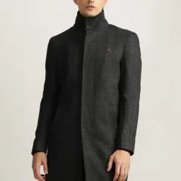 Iconic Black Regular Fit Checks Overcoat-picture-25