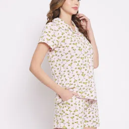 Clovia Light Pink Cotton Printed Shirt With Shorts image 4