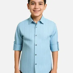 CHARCHIT Boys Blue Cotton Textured Shirt-picture-25