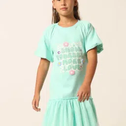VERO MODA GIRL Blue Cotton Embroidered Dress-image-61