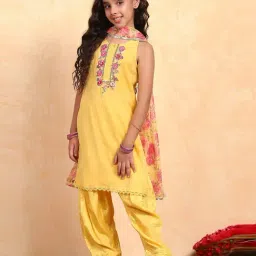 BIBA Girls Yellow Embroidery Suit Set-picture-35