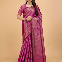 Indian Fashionista Ethnic Motifs Woven Design Zari Organza Banarasi Saree-picture-18