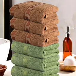 Kuber Industries Green 6 Pieces Self Design Cotton Highly Absorbent 225 GSM Face Towels image 1