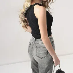 Vero Moda Black Cotton Self Design Sleeveless Tops-picture-40