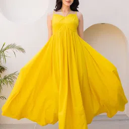 Ambraee Yellow Strappy Maxi Dress-picture-20