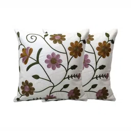 Vinayaka Fab Cream-Coloured Set of 2 Embroidered Square Cushion Covers image 5