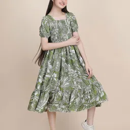 STARWORD Floral Print Puff Sleeve Crepe Fit & Flare Midi Dress-picture-22