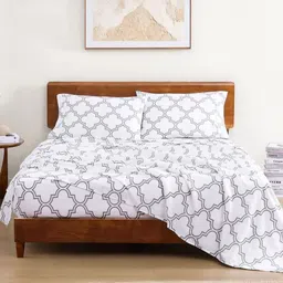 LANE LINEN Grey Melange & White Geometric 144 TC King Bedsheet with 2 Pillow Covers-picture-19