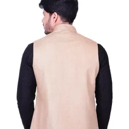 Manyavar Beige Self Design Ethnic Waistcoat image 2