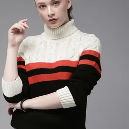 The Roadster Lifestyle Co Women Black & Red Colourblocked Sweater-image-12