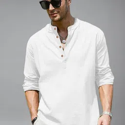 BHUVIKOO Band Collar Long Sleeves Short Kurta image 1