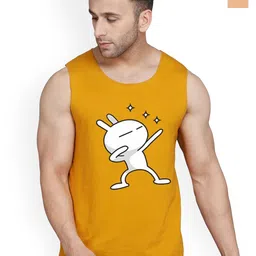 SLOWLORIS Pack Of 2 Printed Round Neck Sleeveless Bio-Wash Cotton Gym Vests-picture-30