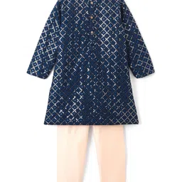 Babyhug Woven Full Sleeves Embroidered Kurta with Solid Pyjama Set - Navy Blue-picture-19