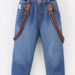 Little Kangaroos 100% Cotton Denim Jean With Suspender Solid Colour - Dark Blue-image-97