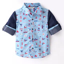 INFINITY Cotton Woven Full Sleeves Printed Boys Shirt - Blue-image-81