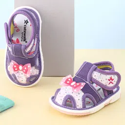 Cute Walk By Babyhug Sandals With Velcro Closure & Bow Applique - Purple-picture-28