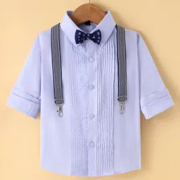 Robo Fry Cotton Full Sleeves Pintuck Detailing Solid Colour Party Shirt with Bow & Suspenders-picture-15