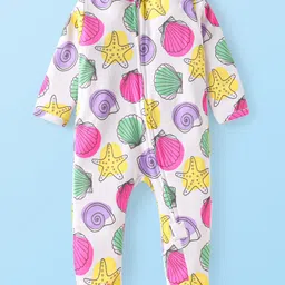 Babyhug Cotton Knit Full Sleeves Footed Sleepsuit with Sea Life Print - White-picture-27
