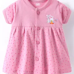 Pink Rabbit Single Jersey Knit Half Sleeves Front Open Frock with Animal & Heart Print - Pink-picture-34
