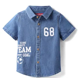 Babyhug Cotton Woven Half Sleeves Washed Shirt with Text Print - Blue-picture-28
