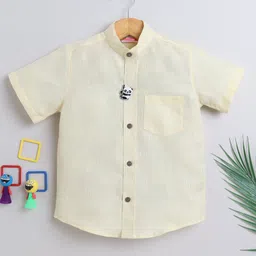 BAATCHEET Cotton Half Sleeves Solid Shirt With Detachable Panda Designed Brooch - Lemon Yellow-picture-14