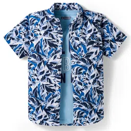 Pine Kids Cotton Woven Half Sleeves Floral Printed Shirt With T-Shirt - Blue-picture-21