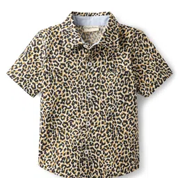 CrayonFlakes Cotton Woven Half Sleeves Leopard Printed Shirt - Brown-picture-17