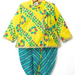 Teentaare Cotton Woven Full Sleeves Kurta Dhoti Set with Motif Print & Lace Detailing - Yellow-picture-16