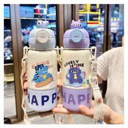 SCHOOLISH Cartoon Kids Double Drinking Large Capacity 480ml Bottle For Gym School Children Cute Vacuum Insulated 316 Stainless Steel Sport Water Bottle - PACK OF 1 - COLOR MAY VARY-picture-11