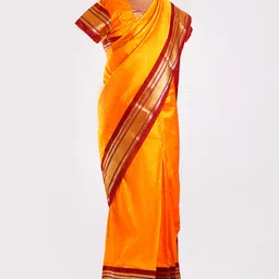 Bhartiya Paridhan Silk Saree With Half Sleeves Blouse with Zari Embroidery - Gold image 2