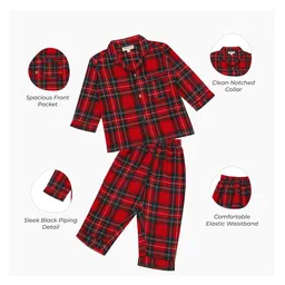 Little Ginnie Cotton Knit Full Sleeves Checked Coordinating Night Suit Set - Red image 3