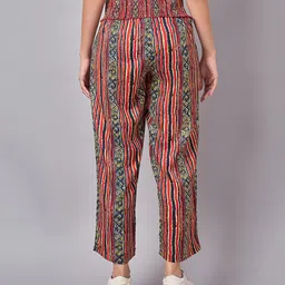 Mine4Nine Rayon Woven Striped & Abstract Printed Maternity Trousers - Red image 3