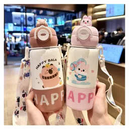 SCHOOLISH Cartoon Kids Double Drinking Large Capacity 480ml Bottle For Gym School Children Cute Vacuum Insulated 316 Stainless Steel Sport Water Bottle - PACK OF 1 - COLOR MAY VARY image 2