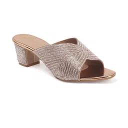 Dollphin Rose Gold Embellished Party Block Sandals image 5