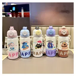 SCHOOLISH Cartoon Kids Double Drinking Large Capacity 480ml Bottle For Gym School Children Cute Vacuum Insulated 316 Stainless Steel Sport Water Bottle - PACK OF 1 - COLOR MAY VARY image 3