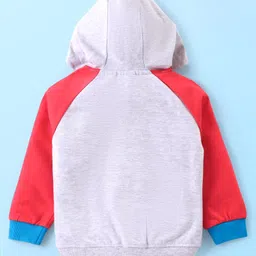 Babyhug Cotton Knit Full Raglan Sleeves Hooded Sweatjacket With Patch Appliques & Kangaroo Pockets - Grey image 4