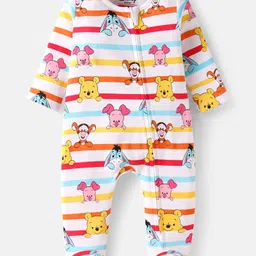 babyhug disney Babyoye Disney Interlock Knit Full Sleeves Footed Sleep Suits With Winnie & Friends Graphic Pack Of 2 - White & Light Blue image 4