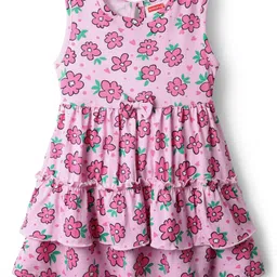 Babyhug Single Jersey Knit Frock & Half Sleeves Shrug With Floral & Polka Dot Print & Headband - Pink image 4