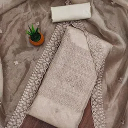 Panzora Floral Embroidered Organza Unstitched Dress Material-picture-20