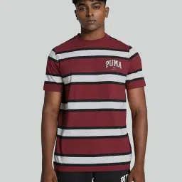 Puma Red Cotton Regular Fit Striped T-Shirt image 1