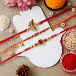 eCraftIndia Set of 3 Religious Rakhis for Brothers with Sibling Agreement & Roli Chawal Pack image 1
