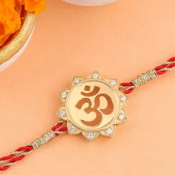 Ornate Jewels 925 Silver American Diamond Om Rakhi cum Pendant for Brother with Roli Chawal image 1