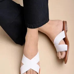 Shoetopia Women's White Cross Strap Sandals image 1