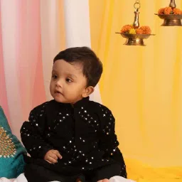 VASTRAMAY Boys Black Embroidery Full Sleeves Kurta Sets image 1