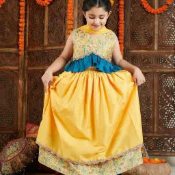 VASTRAMAY Girls Yellow Embroidery Lehenga Cholis image 1